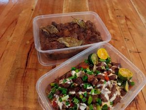 vegan adobo and vegan sisig  at Lakshmi food House in Legazpi City