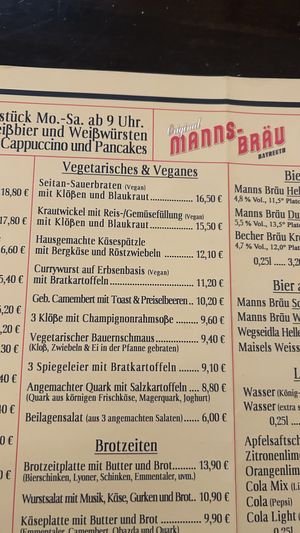Vegan options  at Manns Bräu Bayreuth in Bayreuth