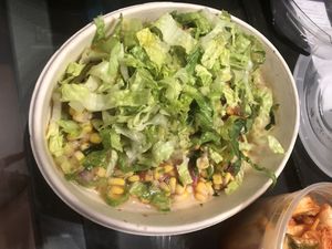 Guac time burrito bowl- no rice, no bean, veggie fajita, no extra protein, pico de gallo , Mexican corn, spicy salsa, guacamole , romaine lettuce, no sauce,   at Guac Time in Hicksville