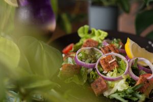 Omni Luncheon Salad with olive oil and lemon at Groove & Greens Café in Nonthaburi