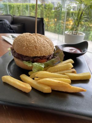 Kapraow burger  at Groove & Greens Café in Nonthaburi