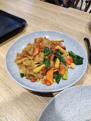 Flat noodle dish at Namaste Vegetarian in Phuket