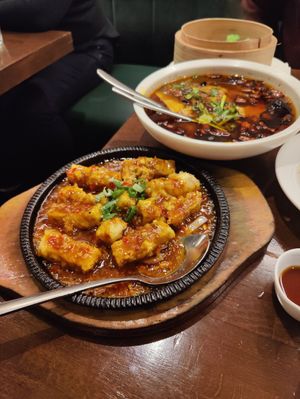 Fried tofu in special sauce (arrived sizzling) at Tofu Vegan - Spitalfields in East London