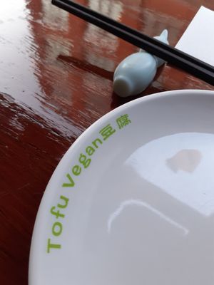 Only chopsticks on table. No-one offered forks, even as i struggled. at Tofu Vegan - Spitalfields in East London