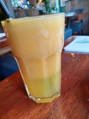 Fresh orange juice - £4.80- i didn't like it, foamy and weird but, definitely fresh, wouldn't order again  this might look amazing to other people? at Tofu Vegan - Spitalfields in East London