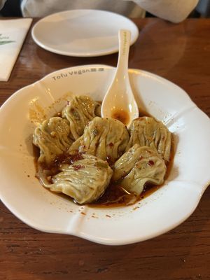 Wontons in a house special sauce  at Tofu Vegan - Spitalfields in East London
