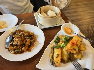 Gong bao king oyster mushrooms, lotus leaf buns, triple cooked fish  at Tofu Vegan - Spitalfields in East London