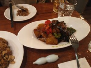 Potatoes, peppers & aubergine. at Tofu Vegan - Spitalfields in East London