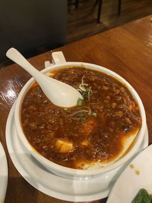 House made silken tofu in spicy sauce   at Tofu Vegan - Spitalfields in East London