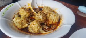 Wontons in house special sauce at Tofu Vegan - Spitalfields in East London