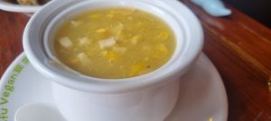 Chicken and sweetcorn soup at Tofu Vegan - Spitalfields in East London