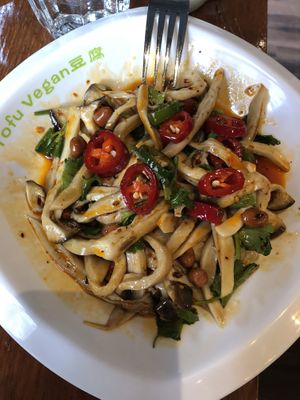 Shredded oyster mushroom  at Tofu Vegan - Spitalfields in East London