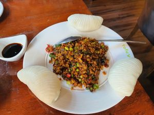 Buns and 'mince' Super 👌 at Tofu Vegan - Spitalfields in East London
