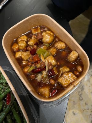 Tofu with peanuts, ginger and chilli  at Tofu Vegan - Spitalfields in East London