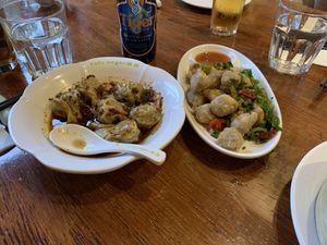 Crispy wontons and salt and pepper ‘chicken’  at Tofu Vegan - Spitalfields in East London
