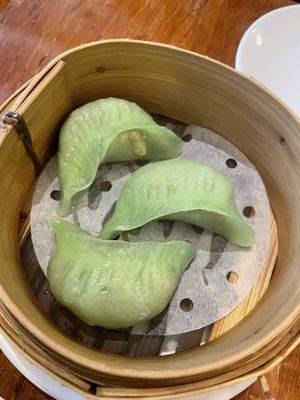 Chive dumplings  at Tofu Vegan - Spitalfields in East London