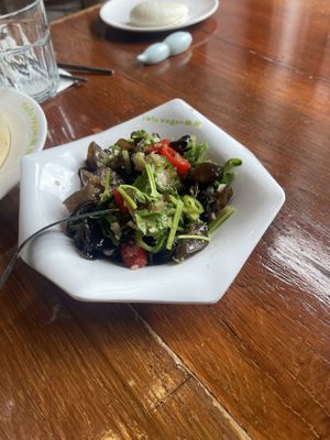 Cloud ear fungus salad with coriander and pickled chilli   at Tofu Vegan - Spitalfields in East London