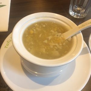 Chickn sweetcorn soup   at Tofu Vegan - Spitalfields in East London