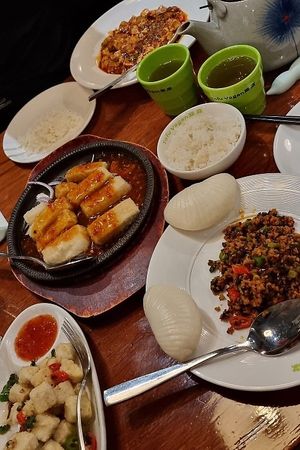 Salt & pepper deep fried tofu, Sizzling tofu in house special sauce, Stir-fried tofu & vegetables with steamed lotus leaf buns, Housemade silken tofu in a spicy sauce at Tofu Vegan - Spitalfields in East London