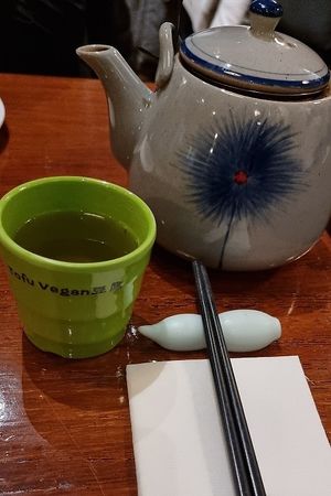 Green tea at Tofu Vegan - Spitalfields in East London
