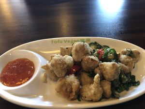 Deep-fried Chick’n with Sweet & Sour Sauce  at Tofu Vegan - Spitalfields in East London