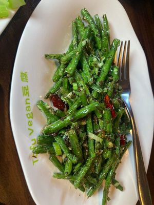 Dry fried green beans   at Tofu Vegan - Spitalfields in East London