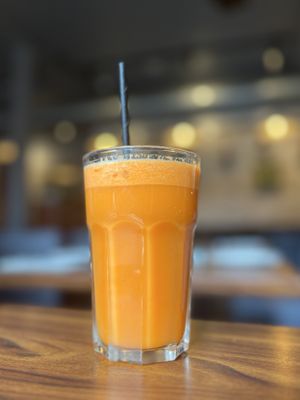 Apple, ginger and carrot juice  at Tofu Vegan - Spitalfields in East London