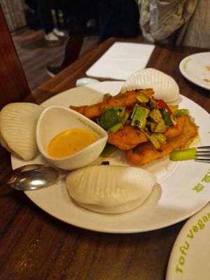 Twice-cooked ‘fisc'  at Tofu Vegan - Spitalfields in East London