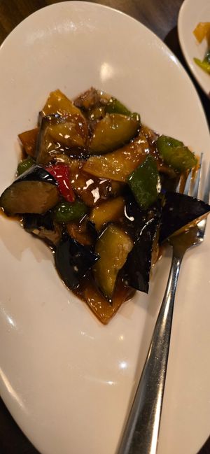 Aubergine and potatoes at Tofu Vegan - Spitalfields in East London