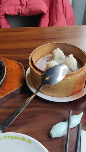 Soupy dumplings at Tofu Vegan - Spitalfields in East London