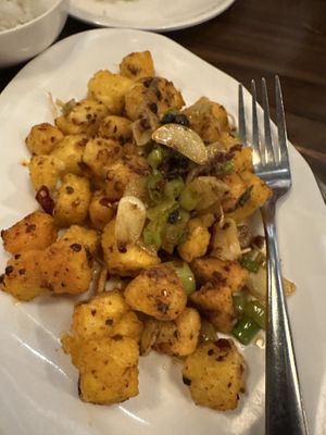 Hot and fragrant Deep fried tofu and sweet potato  at Tofu Vegan - Spitalfields in East London
