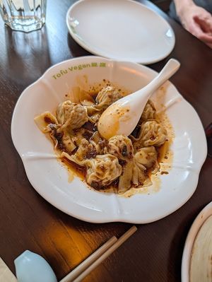 Spicy dumplings at Tofu Vegan - Spitalfields in East London