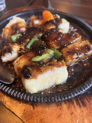 Sizzling tofu black bean sauce   at Tofu Vegan - Spitalfields in East London