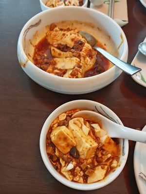 Silken tofu in spicy sauce at Tofu Vegan - Spitalfields in East London