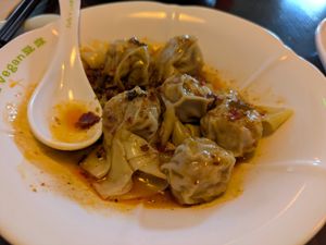 Wontons in a spicy sauce at Tofu Vegan - Spitalfields in East London