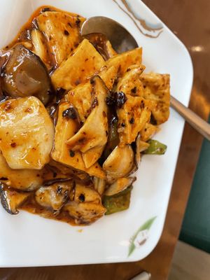 Tofu and mushroomms  at Tofu Vegan - Spitalfields in East London