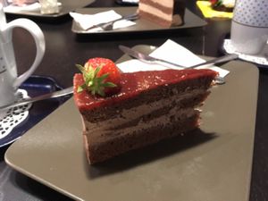 Chocolate and strawberry cake at Café Allerlei in Trier