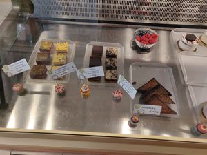 The squares on the left are raw cakes at Café Allerlei in Trier