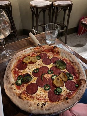 No pepperoni: good, but spicy  at Vegitalian Pizza Bar in Utrecht