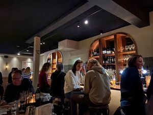 Inside: only spots at the bar or at the other end of the narrow corridor  at Vegitalian Pizza Bar in Utrecht