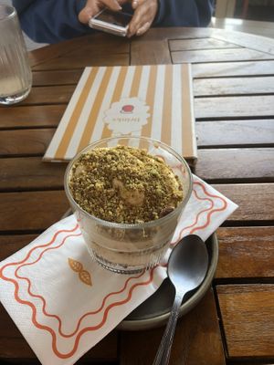 Pistachio tiramisu (actually really nice)  at Vegitalian Pizza Bar in Utrecht