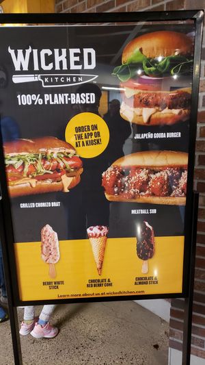 Menu, January 2023. The main dishes are all $17 each. The desserts are $10 each.  #Veganuary at Wicked Kitchen - Food Stand in Minneapolis