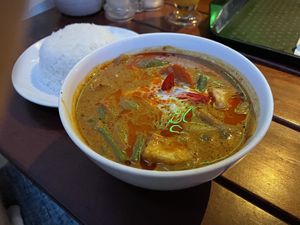 Khmer country style curry with tofu, $3.50  at Onederz Hostel in Siem Reap