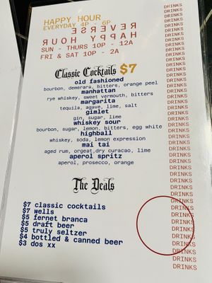 Happy hour menu  at Sin Muerte in Phoenix