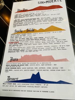 Menu  at Sin Muerte in Phoenix