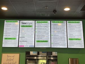 Large menu   at Vine Vegan in Brandon
