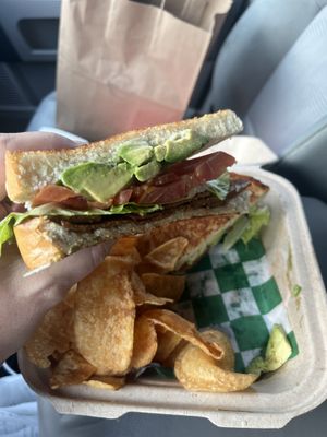 BLT with avocado and house made chips 😋   at Vine Vegan in Brandon