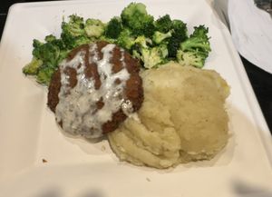Vegan (soy) Schnitzel, mashed potato, broccoli   at Vine Vegan in Brandon
