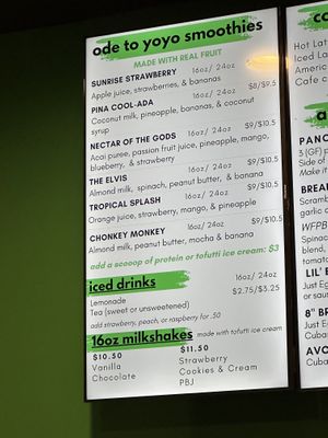 Drink menu  at Vine Vegan in Brandon