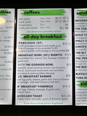 Coffee & B’fast menu  at Vine Vegan in Brandon